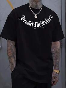Camiseta Casual para Hombre, Impresión de Actitud a la Moda con Profecía del Futuro Grabada, Cómoda y Transpirable, Ligeramente Elástica, Elección Perfecta para Deportes en Casa y al Aire Libre, Top Cómodo de Primavera y Verano, Lavable a Máquina, Cuello Redondo a la Moda de Manga Corta - Negro - Ver 1