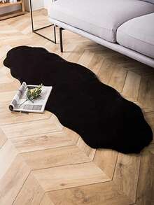 Faux Rabbit Fur Rug, White 2x6 Ft Soft Fluffy Faux Fur Runner Rug, Shaggy Area Rug For Bedroom, Living Room, Machine Washable Nursery Rug - Black - View 7