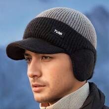 1pc Unisex Warm & Windproof Baseball Cap, Dual-Color Patchwork Design, Adjustable, Suitable For Outdoor Activities And Daily Use, Ear Protection, Winter Headwear Fall