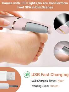 Electric Foot Grinder, Electric Callus Remover, USB Rechargeable Automatic Foot File, 2-Speed Settings, With LED Light And Replacement Rollers - Portable Foot Scrubber And Pedicure Tool For Dry, Cracked, Hard Skin And Calluses, Suitable For Home And Travel, Durable - An Ideal Gift For Men And Women For Halloween And Christmas - Multicolor - View 11
