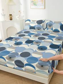 1 Peça Lençol Ajustável, Essencial de Roupa de Cama Respirável, Ultra Macio e Amigo da Pele, Protetor de Colchão Envolvido em 360°, Anti-Deslizante e Resistente a Rugas, Disponível nos Tamanhos Twin/Full/King/Queen, Design de Padrão Circular Estilizado, Lavável em Máquina, Decoração de Outono, Decoração Aconchegante para Quarto