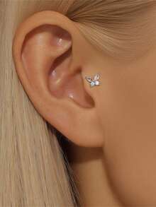 EleRunis 1PC 925 Sterling Silver Butterfly Piercings Earrings Chain Charm Flat Back Cartilage Helix Piercing Fine Jewelry For Daily Wear Wedding Party Engagement Anniversary Valentine's Day