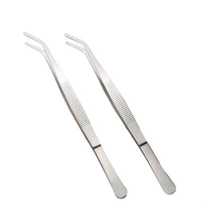 Pinzette in acciaio inossidabile con punte curve, appuntite e seghettate per un allineamento perfetto, acciaio inossidabile spesso, strumento di riparazione multiuso per l'uso quotidiano in giardino, casa, laboratorio e artigianato (confezione da 2)