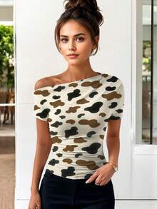 Blusa Casual Hombro Descubierto De Manga Corta Ajustable Para Mujer Primavera