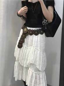 1pc Vintage Style Pattern Bohemian Heart Rivet Decorated Retro Waist Belt, Accessory For Women Daily Wear And Parties Fall, Autumn, Halloween - Brown - View 4