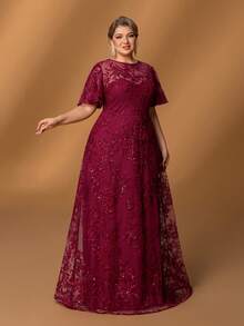 Faeriesty Mosy​ Elegant Plus Size Mother Of The Bride Dress: Round Neck, Ruffled Short Sleeves, A-Line Skirt. Perfect For Formal Weddings, Gala Dinners, Black-Tie Events, Opera Nights, Charity Balls