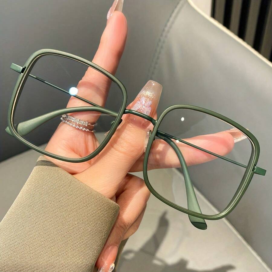 1 Piece Simple Square Frame Fashion Glasses - Full Frame PC Material, Metal Hinge, Decorative Transparent Lenses, No Power Required, Fashionable -Worthy Women's Glasses, Fashion Glasses| Simple Eyeglasses| Durable Eyewear, Eyewear For Women - 酒紅色 - 查看 1