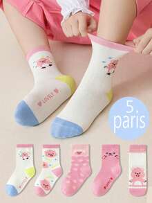 5 Pairs Girls Thick Warm Mid-Calf Socks, Cute Cartoon Ruby Design Kids Baby Socks - Multicolor - View 1