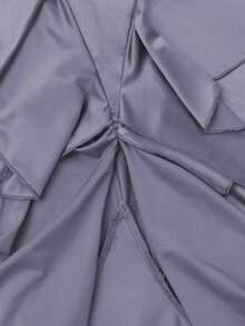 Fishtail Slit Design Waist Ruffle Sexy Round Neck High Slit Dress Long Skirt - Lilac Purple - View 9