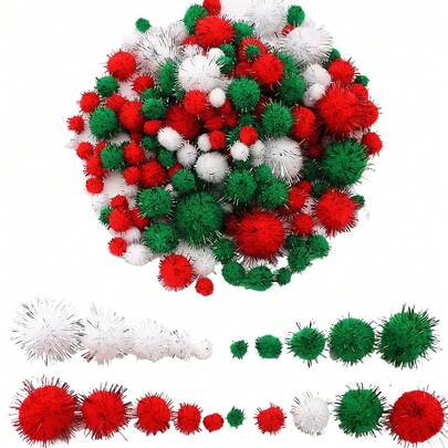 10 mm-30 mm Boules de Noël Pom Pom scintillantes Pompons moelleux de Noël blanc vert rouge Mini boules de pompons DIY artisanales pour la fabrication d'artisanat et de décorations pour la maison 20 g/sac