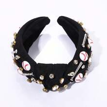 Knotted Headband For Women - Sport Hairband With Baseball Charms, Crystal Jeweled Embellished Wide Top Knot Headpiece For Game Day, Funny Gift For Ladies And Girls Fans (BLACK) - Bóng chày thắt nút màu đen - Xem 10