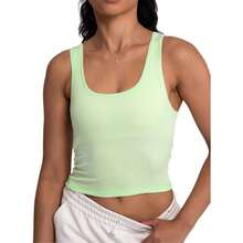 Camiseta de mujer de costilla con acolchado, top de entrenamiento de cuello cuadrado, top corto ajustado, camiseta básica de tirantes - verde menta - Ver 2