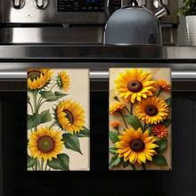 2/4pcs Sunflower Pattern Kitchen Towels, Highly Absorbent And Decorative Dish Cloths, Rags, Napkins, Suitable For Holiday Decor, Cooking, Baking, Housewarming Gifts, And Cleaning, Fit For Kitchen, Bathroom, Toilet