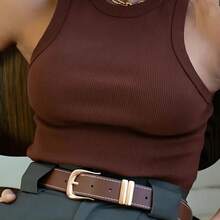 Women's Ribbed Tank Top Candy Blogger Fashion - 鏽棕色 - 查看 2
