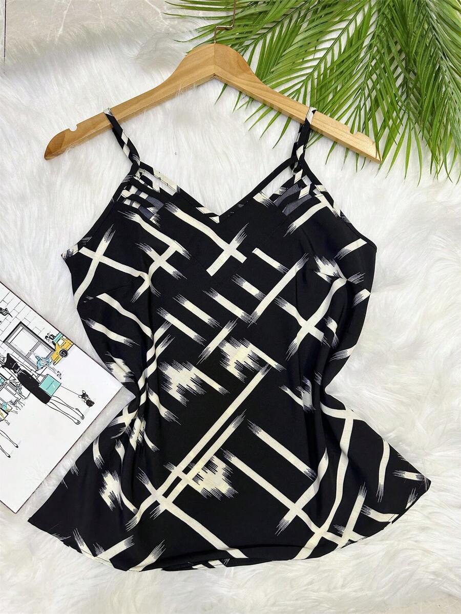 Beautiful, Fashionable Crepe Fabric Printed Tank Top - Black - View 1