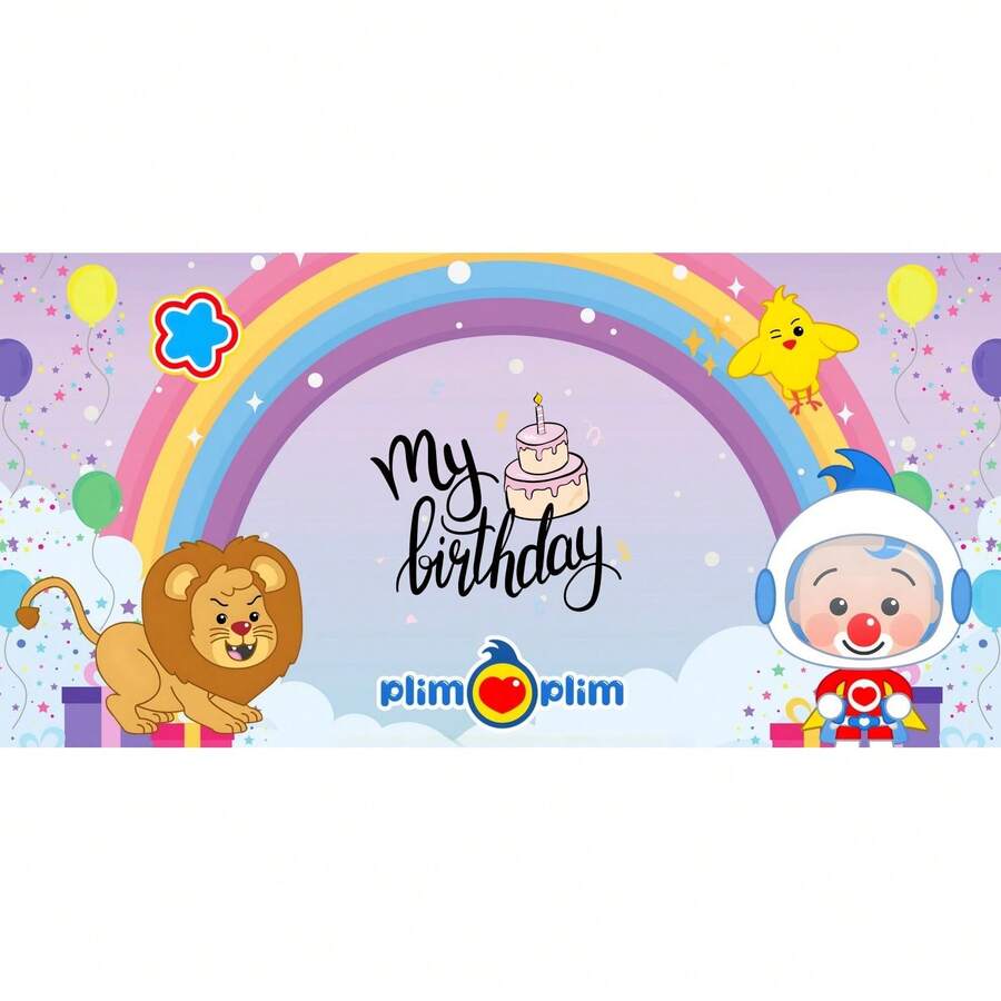Cartoon Plim Kids 1 Year Old Party Decoration Baby Baptism Cute Pig Rainbow Custom Circus Tapestry Background Banner Photo (Multiple Styles) - C - Xem 1