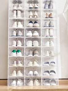 12/6pcs Clear Shoe Boxes Stackable Shoe Storage Organizer For Closet Sturdy Shoe Box Storage Containers With Clear Door Plastic Shoes Case Thickened Drawer Case Plastic Shoe Boxes Stackable Box Shoe Srganizer Containers For Sneakers Stacked Into A Shoe Rack Shoe Cabinets - Multicolor - View 2