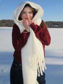 1pc Thick Macaroon Solid Color Fluffy Tassel Coffee Warm Scarf, Autumn/Winter Fashion Cold-Proof Couple Shawl, Soft & Comfortable Blanket Scarf, Suitable For Daily Wear