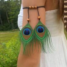 女士发带吸汗羽毛头饰波西米亚嬉皮风头带羽毛头饰可调节头带羽毛头饰，适合女士和女孩佩戴，时尚发饰发带秋季配饰秋冬度假装扮女士优雅围巾女士头巾柔软头巾夏季波西米亚风假日必备配饰 - 彩色 - 查看 9