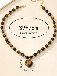 Elegant Vintage Inspired Tigers Eye Cat's Eye Stone Beaded Heart Pendant Necklace For Women Men Perfect For Parties Birthdays Everyday Glamour(No Card)