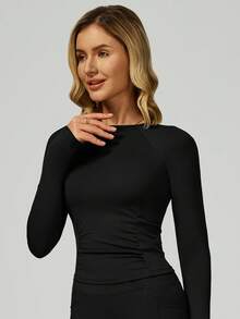 MASKERT Women's Long-Sleeved Cropped T-Shirt, Tight-Fitting One-Piece Long Pants, Women's Yoga One-Piece Suit, Exercise Long-Sleeved Sports One-Piece Pants, Quick-Drying And High-Elasticity - 黑色 - 查看 4