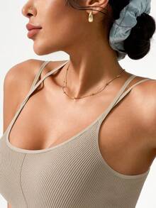 Leorrey 1pc Women's Fashion Sexy Criss-Cross Spaghetti Strap Ribbed Bodycon Soft Comfortable Sportswear - Khaki - View 5
