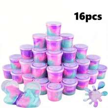 8-28 件装预制粉色和紫色银河史莱姆派对套装，不粘且有弹性的史莱姆散装，复活节篮子填充物，情人节儿童生日礼物 - 彩色 - 查看 11