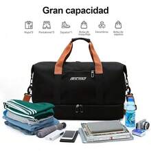 Maleta Deportiva,Compartimento para Zapatos y Bosillo Impermeable,Incluye bolsa de maquillaje,toalla y bolsa organizadora de regalo,Mujer y Hombre,para Viajes,Gym (B-Rosa) - D-Negro - Ver 5