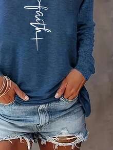 Áo thun nữ tay dài cổ tròn dáng rộng, màu trơn thanh lịch, chất liệu polyester dệt kim, thời trang thu đông, thiết kế hình trái tim, phù hợp cho phái nữ mặc thường ngày vào mùa xuân. - Màu xanh lam - Xem 4