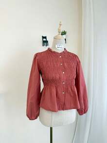 blusa abierta de bonetones, con goma elástica, cuello bolate, nueva colección de otoño  para mujer, equivale para una talla xs/s  . entrega estimada 1-3dias laborable (península) envió gratuito - Rosado Sandía - Ver 4