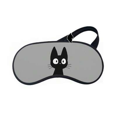 Máscara de Dormir Gato preto olhos arregalados fundo cinza