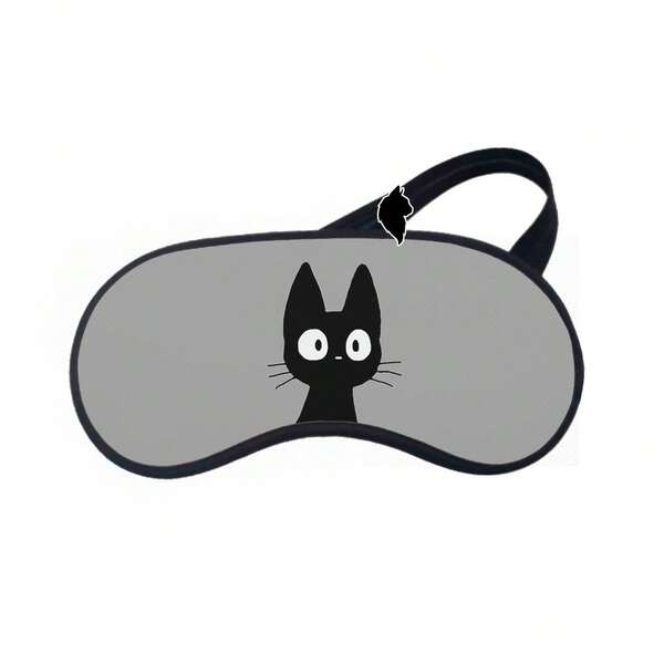 Máscara de Dormir Gato preto olhos arregalados fundo cinza