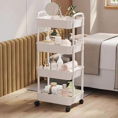 1 Piece Of 2/3/4/5 Layer Handcart Storage Rack, Movable Bedroom Storage Rack, Household Kitchen Mobile Storage Rack, Easy To Assemble Multi-Layer Handcart Frame, Can Be Used As A Multifunctional Storage Cabinet, Tire Hook, Kitchen Items, Bathroom Clothes, Study Books, And Living Room Toy Storage