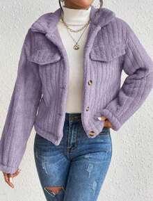 1  Liso    Casual  Dulce  Elegante    Poliéster    De Pelito  Cremallera  Bolsillo    Diario    INVIERNO - Morado - Ver 2