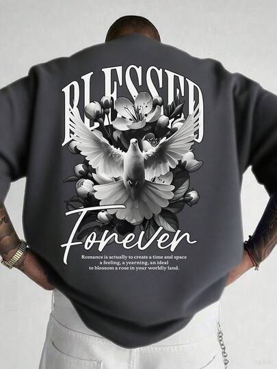 قميص تي شيرت قصير الأكمام بطباعة بسيطة وعملية للرجال