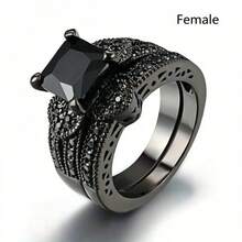 1 Pc Fashion Couple Rings Women Black Heart Rhinestones Artificial Ziroconia Rings Set Men's Two Rows Black Stainless Steel Ring Wedding Jewelry - Nam giới - Xem 4