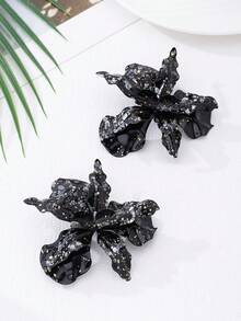 1 Pair Exaggerated Elegant Floral Metal Black Gold Earrings, Fashion Versatile, Suitable As Gift, Party, Banquet Or Daily Wear - Black Gold Vintage Large Flower Earrings - View 7