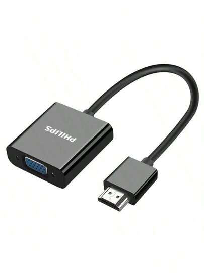 PHILIPS SWR1620B/93 Portable HDMI To VGA Adapter Compact And Rugged Design Built-In Chip For Stable Transmission Without Flickering Essential For Office Presentations And Home Theaters Black
