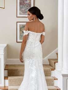 Elegant Sexy Lace Applique Off Shoulder Mermaid Wedding Dresses For Bride,Evening Party Dress Bridesmaid Dress Birthday Party Dress,Romantic Church Ceremony Wedding Dress,Suitable For Wedding,Dating,Party,Singles' Party,Vacation,Formal Occasions,Dinner Dress,Prom Dress,Homecoming Dress,Cocktail Party,Wedding Guest Dress,Graduation - trắng - Xem 6