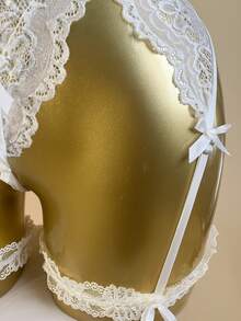 3 Pcs Women's Sexy Lingerie Set - Floral Lace Backless Nightgown With Garter Belt, Satin Bow & Ruffle Thigh Cuffs, V-Neck Bra & Thong, Seductive Bedroom Sleepwear For Valentine's Day Theme Parties, Romantic Shapewear Gift - 白色 - 查看 4