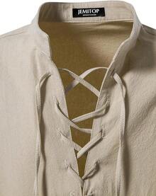 Men's Pure Cotton Retro Lace Up Shirts For Renaissance Pirate Viking Medieval - Màu xám đen - Xem 10