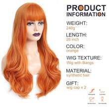 Peluca larga rizada sintética naranja de 26 pulgadas para cosplay de Halloween, uso diario y festivo, gorro de peluca de seda de alta temperatura. AKUX - F815-003-oro claro - Ver 11