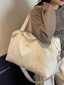 1 件超大容量可折叠轻便旅行包，涤纶拼色时尚优质旅行手提包化妆包洗漱包洗漱包化妆旅行包化妆品收纳海滩沙滩包度假必需品学校用品旅行必需品女士大学宿舍浴室手提箱过夜包健身包行李袋周末包行李袋手提包大学包行李袋周末包医院包防水包冬季返校用品 - 白色 - 查看 11