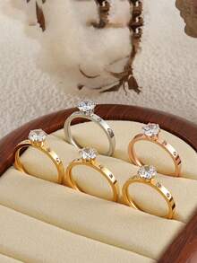 1pc 18K Gold Plated Shiny Square Diamond Ring, Stainless Steel Waterproof & Fade-Resistant, Suitable For Daily Wear, Parties, Mother's Day Gift