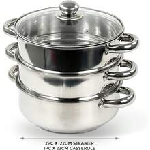 22cm Three-Layer Stainless Steel Induction Cooker Steamer With Glass Lid Cookware Set - Default - View 6