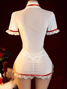 Sexy Female Cosplay  Nurse Uniform Set, Pure Desire Ultra Short Shirt Tight Skirt+Thong, Tempting Nurse Uniforms For Role-Playing, Private Parties, Theme Events, Birthdays, Halloween Costumes - trắng - Xem 6