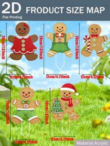 5 pièces Piquets de jardin en forme d'homme en pain d'épices en acrylique, convient pour la cour, la pelouse et les fêtes de vacances - cadeau idéal pour la famille et les amis - plat 2D, monté au sol, sans électricité requise, thème festif, occasion de Noël, matériau en plastique. Décoration de jardin, décoration de Noël, décoration extérieure