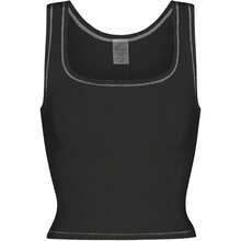 Camiseta de mujer de costilla con acolchado, top de entrenamiento de cuello cuadrado, top corto ajustado, camiseta básica de tirantes - Negro - Ver 8