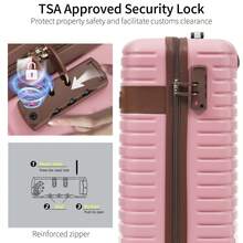 MERAX 三件套行李箱，尺寸22x14x9英寸，符合航空公司标准，轻便硬壳ABS材质，带轮，20英寸，粉色。这款行李箱为拉杆箱、万向轮箱，是旅行的理想之选。它既是旅行必备品，也适合男士、女士、度假、商务出行，容量大，并包含旅行配件、旅行收纳用品等。 - 粉色 - 查看 6