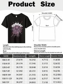 Boy's 2025 Halloween Spider Retro Graphic T-Shirt, Black Hip-Pop Shirts With Web Pattern, Girls/Boys Fall Clothes, Suitable For Halloween Party Shirts & Daily Outdoor, Fashion, Vintage, Funny Kids Halloween Clothes - màu đen - Xem 3